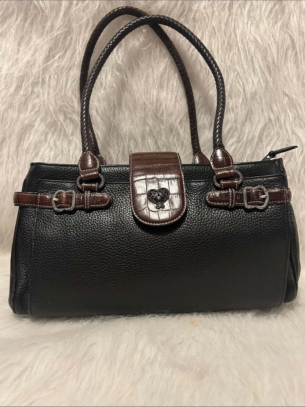 Brighton Leather Tote Bag in Black and Dark Brown
